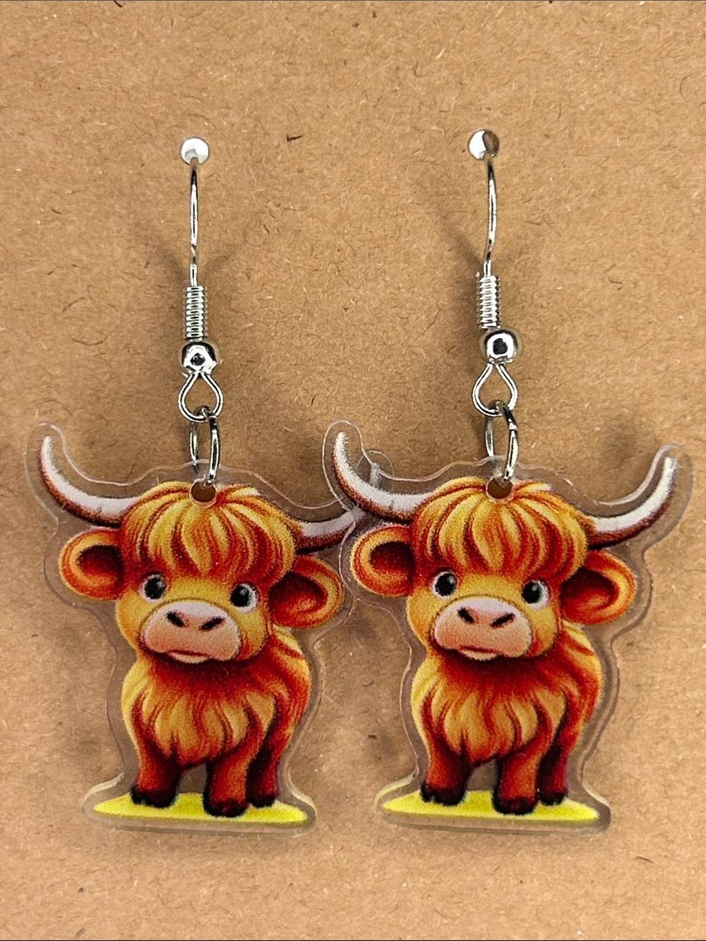 Highland Cow Dangle Earrings 2D Acrylic Fashion Jewelry